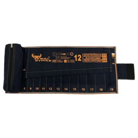 BULL TOOLS Metric Ratcheting Wrench Roll Organiser (8-19mm), 12+1 Metric Roll, with Zip Pouch, Durable Recycled Cotton Canvas for Mechanics, DIYers, and Home Use - Black - (Tools are not Included)