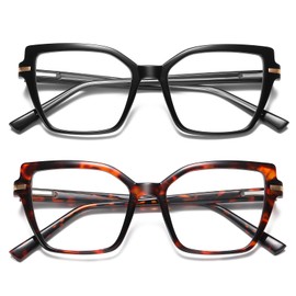 LKEYE Square Reading Glasses Women Cateye Blue Light Blocking Readers Stylish Spring Hinge Designer Trendy Eyewear 2Pack LK6095 Black+Tortoiseshell +125