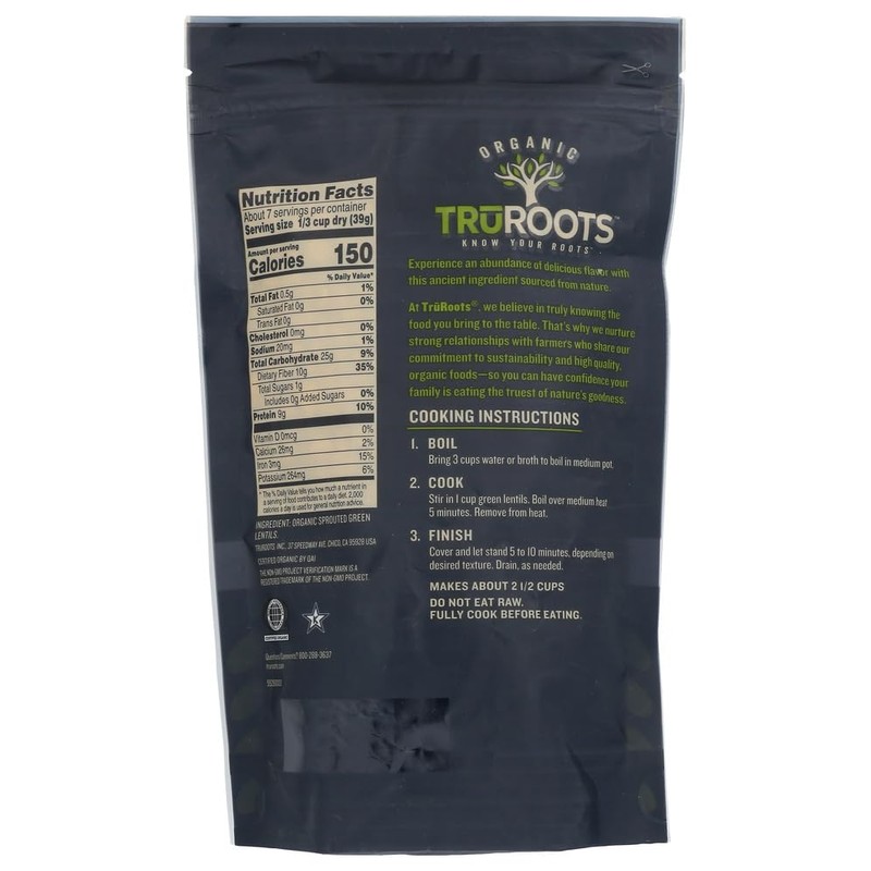 TruRoots Organic Sprouted Green Lentils -- 10 oz - 2