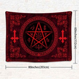 SHRAPHY Demon Pentagram Tapestry 80x60 Inches Mysterious Magic Rune Symbol Wall Hanging for Bedroom, Living Room