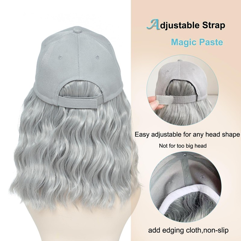 AliRobam Synthetic Wig Hat with Natural Wave Hair Extensions Attached