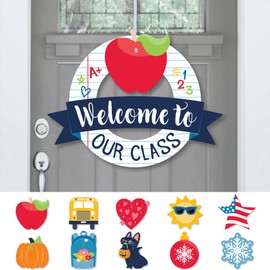 Big Dot of Happiness Welcome to Our Class - Front Door First Day of School Classroom Seasonal Decor - Interchangeable Wreath