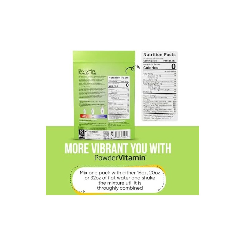 PowderVitamin Electrolytes Powder Plus, cetogénico, limonada, cero azúcar, 1000 mg