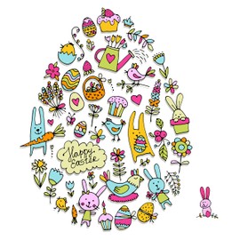 Half a Donkey Colourful Happy Easter Egg Design Large Cotton Tea Towel