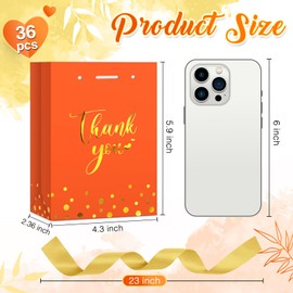 Kolldenn 36 Pack Small Thank You Gift Bags with Handles 5.9 x 4.3 x 2.4 inches Party Favor Bags Bulk with Bow Ribbon for Candy Goodie Gift Wedding Graduation Birthday Bridal Shower(Orange)