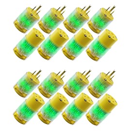 Yomiuwo Lighted Plug and Connector Set, Straight Blade Cord End Replacement, 15 Amp 125Volt, NEMA 5-15P & NEMA 5-15R, 2 Pole 3Wire Grounding, Yellow, 8 Set