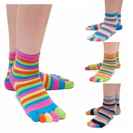 Zeroest Women's Soft Cotton Toe Socks - Colorful Rainbow Five Finger Socks for Girls - 4 Pairs