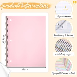 Teling 12 Pcs 1 Subject Spiral Notebook for Work College Ruled 8 x 10 1/2 Inch Spiral Journal Notebook 3 Hole Divider Pockets Easy Tear Line 70 Sheets Office School Study Supplies (Macron Color)