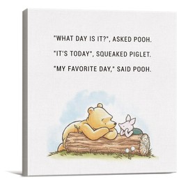 Classic Winnie the Pooh Wall Art Decor What Day is It My Favorite Day Quote Canvas Painting Pictures Framed Print Sign Artwork Ready to Hang for Home Nursery (8x8 Inch)