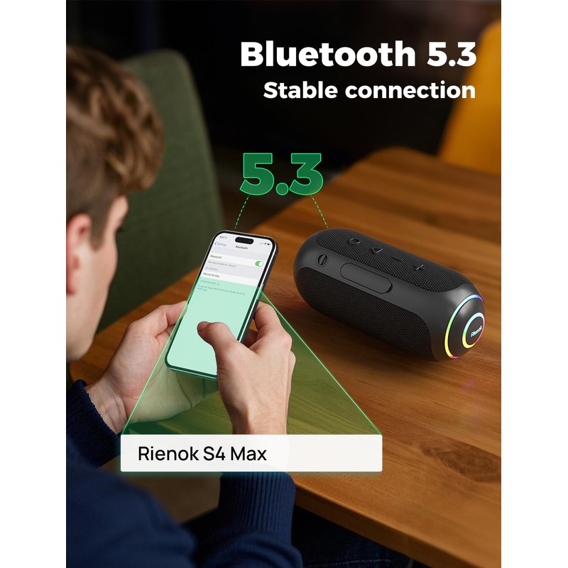 RIENOK Bluetooth Speaker 40W 5200mAh Wireless Portable Waterproof Speaker with