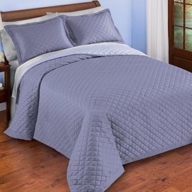 TRP 3-Piece Classic Elegant Reversible Traditional Bed Quilt Set Full Size | Diamond Texture Complementary Lavender Lilac Purple Solid Color Check Pattern Premium Bedding | Beautiful Pretty Versatile