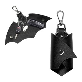 SHMZK Bat Shaped Keychain, PU Leather Bat Keys Ring Cover Holder, Car Key Case Protector for Men, Car Accessories (Black)