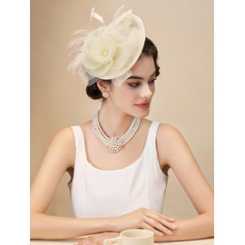 SWEETV Flower Sinamay Tea Party Fascinators for Women, Kentucky Derby Hats for Church, Cocktail, Wedding, Fancy Dress Party, Beige