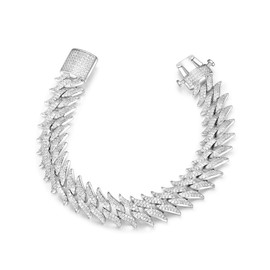 Gemsme 18K White Gold Plated Cuban Link Bracelet for Men Women Iced Out Miami Chain Bracelets Hip Hop Punk Full Cubic Zirconia Chains with Giftbox 7.0 Inch