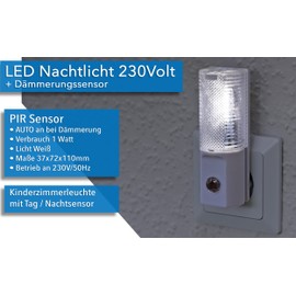 ChiliTec LED Night Light Pack of 3 with Twilight Switch Socket 230 V - Stair Light Lighting Children's Room Switches in the Dark 1 Watt Light White