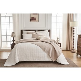 SHALALA Reversible Quilt Set- 2 Quilted Pillow Shams and a Soft Cotton Jersey Coverlet-Lightweight and Breathable,Wrinkle, Fade, & Stain Resistant (White, Full/Queen)