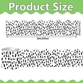 65FT Bulletin Board Borders Black and White Polka Dots Striped Grid Borders Decorative Straight Scalloped Wavy Rolled Trim Classroom Back to School Decor