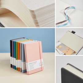Beinushor Dotted Journal A5, Hard Cover Dotted Notebook with Premium 100 GSM Thick Paper, Inner Pocket, Elastic Banded, Faux Leather Cover, 192 Pages, 14.5X21.3 cm (Black)