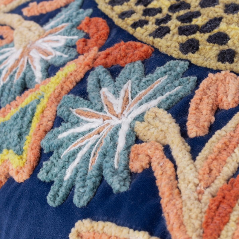 Wylder Tropics Regal Leopard Embroidered Velvet Cushion Cover, Royal Blue