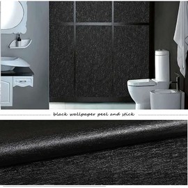 XINOBO Black Silk Textured Look Wallpaper Peel and Stick Self Adhesive Contact Paper for Countertop Paper Kitchen Cabinet 17.71"×393"