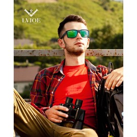 LVIOE Men's Polarised Sunglasses with Rectangular Frame Bicycle Sunglasses UV400 CAT 3 CE, black-green