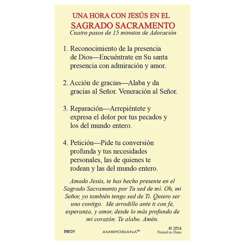 Christian Brands Spanish Holy Card - Eucharistic Adoration 2-3/4" W