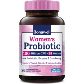 Bonawell Bonawell Probiotics for Women 100B, with Prebiotics, Digestive Enzymes & Organic Cranberry for Female Vaginal Health, Digestion & Immunity, Shelf-Stable, Delayed-Release, 30 Veggie Caps