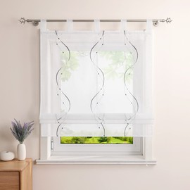 Heichkell Roman Blind with Loops, Voile Transparent Curtain, Embroidered, Modern Roman Curtain for Kitchen, Living Room, Bedroom, Grey, W x H 120 x 140 cm