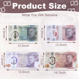 100 PCS Prop Money 5 10 20 50 Fake Money Pretend Money Notes for Role Play Shop Till Bank Cash, Post Office, Play Money with Watermark and Bank Strap