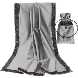 DOARLUO Bright Stars：Black Velvet Tablecloth Tarot Cards Drawstring Bag Altar Cloth,Two Piece Set ，25.5 inches by 25.5 inches, Large (Silver)