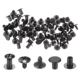 sourcing map 100set Round Flat Head Screws Buttons 5/16" Metal Stud Screw Rivets for DIY Leather Craft Bookbinding, Black