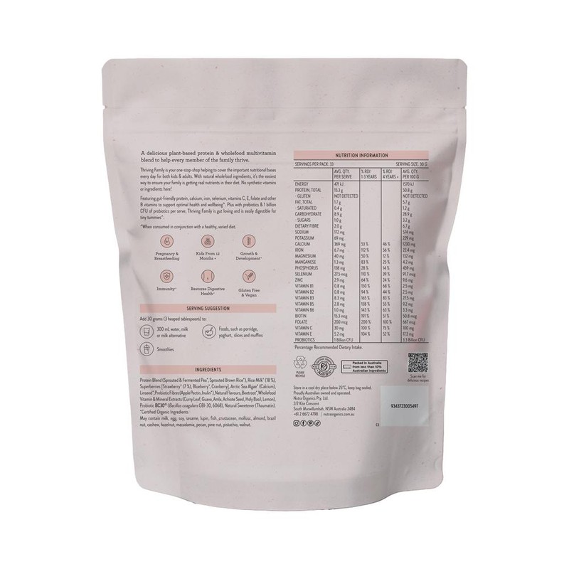 Nutra Organics Thriving Family Protein Strawberries & Cream 1kg