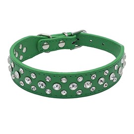 Bbmmayy Rhinestone Dog Collar, Bling Rhinestone PU Leather Crystal Diamond Pet Dog Cat Puppy Collar Black S M L XL (S, Green)