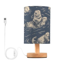Oarencol Bedside Table Lamp Sea Otter Animal Blue Nightstand Lamp with Wood Desk Lamps for Bedroom Living Room Nursery Office Home Decor