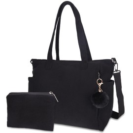 GADITIEK Cord Tote Bag Shopper Bag Women's Shoulder Bag Large Handbag Women's Large for Work Office Travel Shopping School, black