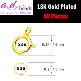 AD Beads Spring Clasps 14K Gold Plated and Silver Plated with Open Jump Rings Round Clasps for Necklaces Bracelet Or Jewelry Making (20Pcs Gold Plated)