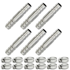 Bwintech 6 Pieces Hose Nozzle Fittings, 6mm 2 Way Straight Stainless Steel 304 Nozzle Connector with 12 Clamps