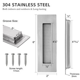 Vancoho 6 Inch Recessed Pocket Door Pull, Stainless Steel Rectangular Finger Flush Puls for Sliding Closet Barn Door Handle Rectangular Door Hardware (Brushed Steel, 4 Pack)