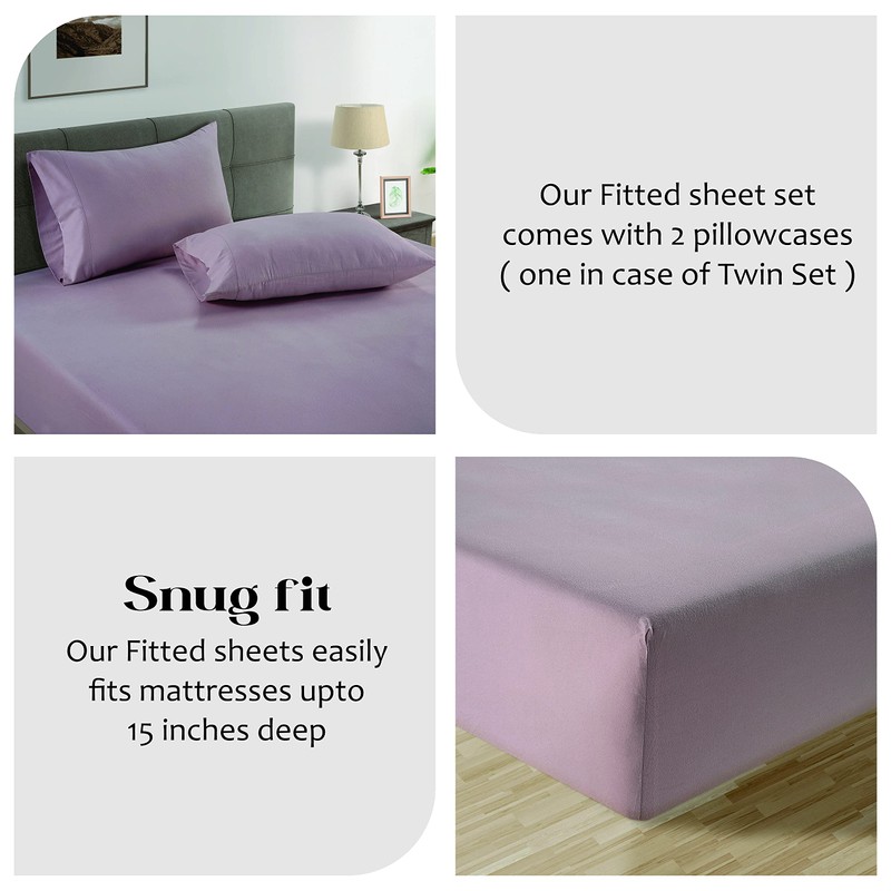 Lane Linen 100% Organic Cotton Twin Fitted Sheets, Lilac, 2-Piece