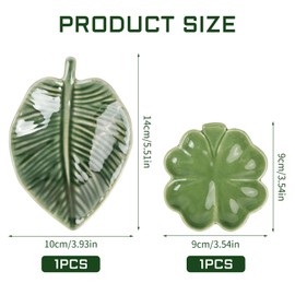 Granvoo Pack of 2 Leaf Jewellery Tray, Ceramic Ring Bowl, Decorative Ring Bowl Holder, 2 Styles, Green Small Jewellery Plate, Jewellery Tray, Leaf Jewellery Tray for Rings, Earrings, Necklaces, Keys