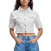 LifeShe Women Stretch Cropped Denim Jacket Short Sleeves Button Down