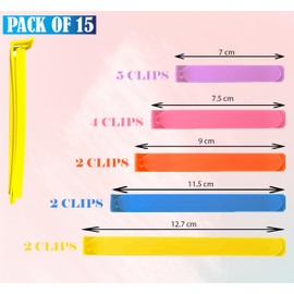 OUTTELL Food Clips 15 Pcs with Storage Bag, Bag Sealing Clips for Sealing Food Storage Bags, Food Bag Clips in 5 Colors, Reusable Plastic Bag Clips for Food Storage for Sandwiches and Snack Bags