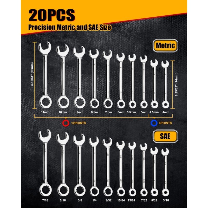 THYENTUL 20Pcs Small Wrench Set Mini Metric & SAE Ignition