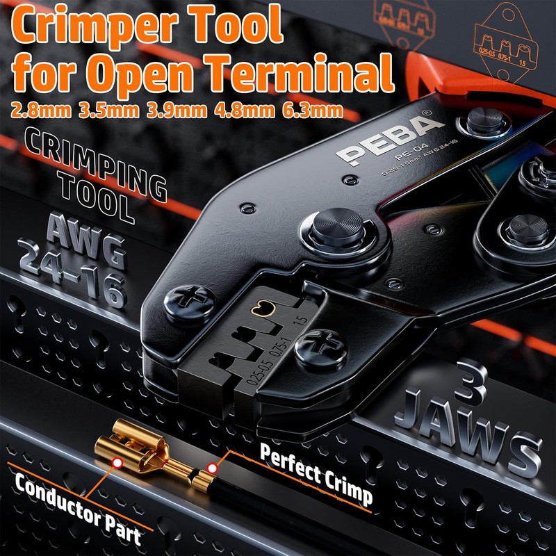 PEBA Open Barrel Crimping Tool Kit - 20 Sizes Spade