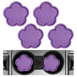 DXNQ 4 PCS Car Cup Coasters, Cute Flower Shaped Car Cup Holder Mat, PVC Waterproof Anti Slip Vehicle Cup Holder Insert Coaster, Universal Car Interior Decor Accessories (Purple)