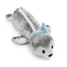 NICI 61318 Bente Seal Pencil Case 25 x 8 x 9 cm Grey Fluffy Pencil Case for Girls and Women, School Bag, Office or Cosmetic Case, Soft Plush Case