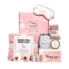 GRANNY SAYS Christmas Gifts for Women, Gift for Mom, Birthday Gifts, Spa Gifts Set, Self Care for Women with Luxury Flannel Blanket, Get Well Gifts for Women, Mom, Best Friends, Wife, Sister, Pink