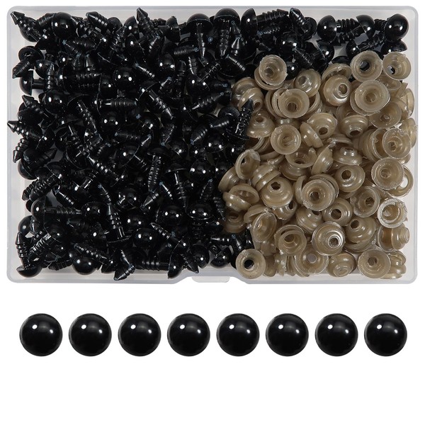 Toaob Pack of 150 Safety Eyes, 8 mm, Black, Plastic, Crafts, Dolls, Eyes, Button Eyes with Washers for Crochet Animals, Doll, Puppet, Plush Toy, Teddy Eyes