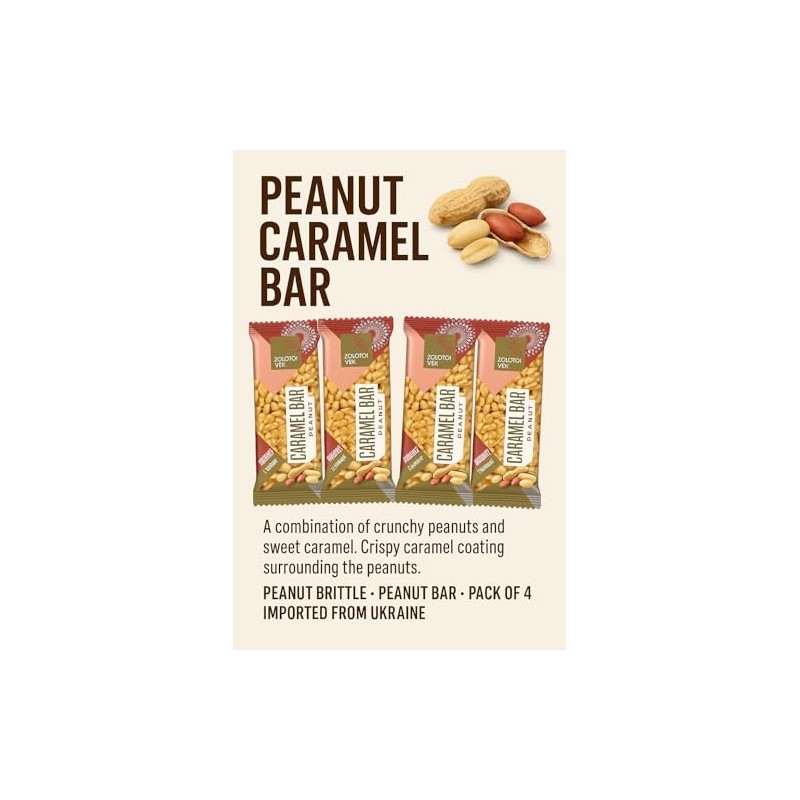 Peanut Bar, (Pack of 4). Imported From Ukraine. Peanuts and