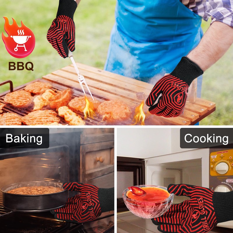 QUWIN BBQ Gloves, BBQ Accessories 1472℉ Extreme Heat Resistant, Grilling
